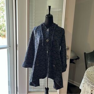 For Cynthia Women’s Cardigan Medium Hooded Wool Blend Lagenlook